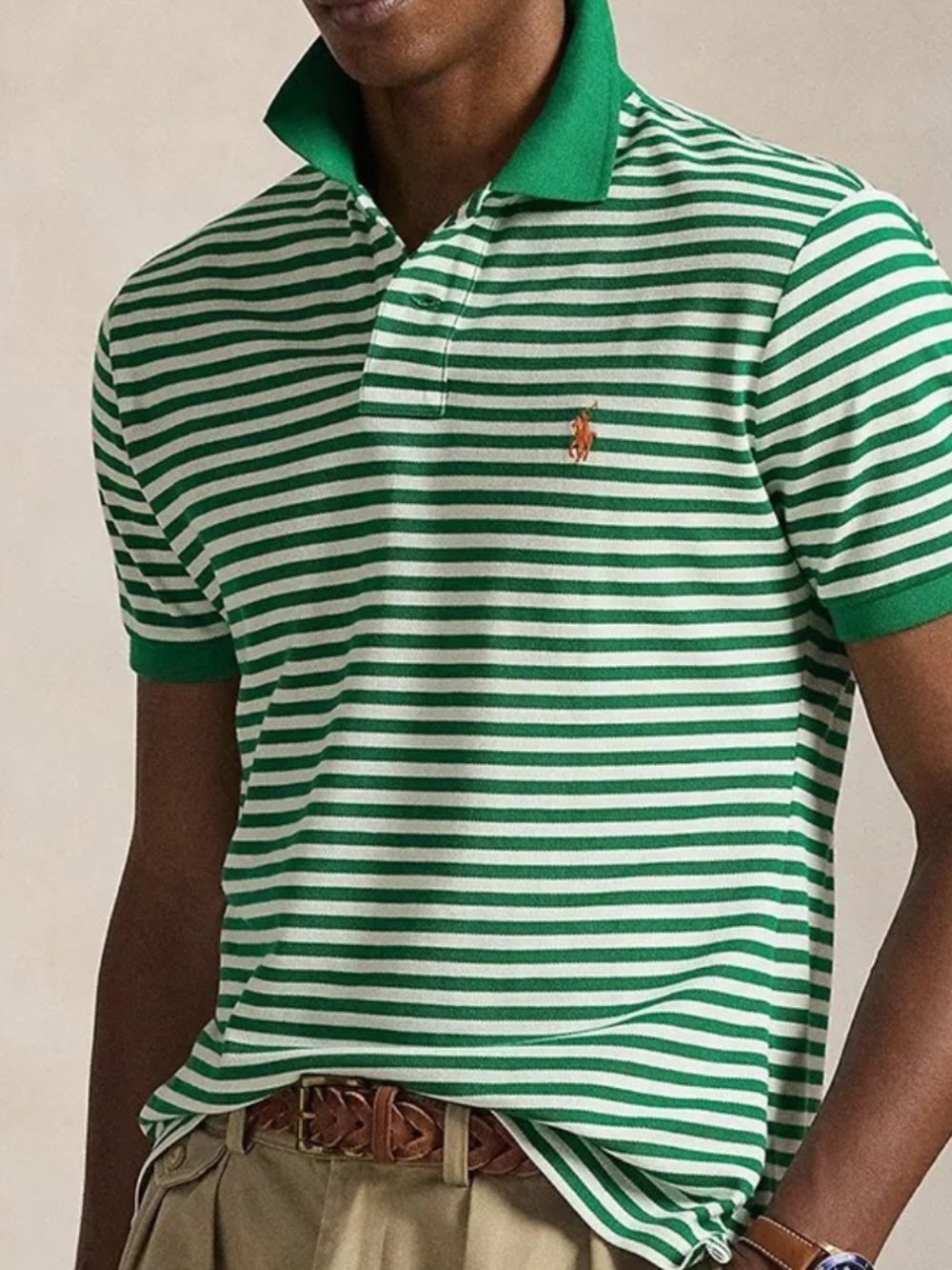 RALPH LAUREN PGA GOLF! Green & White Striped Polo Shirt - XL